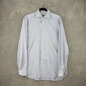 Canali Button Shirt Men's Size 42 16.5 Blue Houndstooth Check Made in Italy EUC